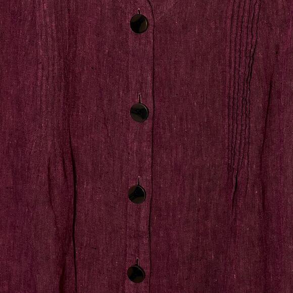 J. Jill Love Linen A-Line Dress Women's Size S/P Burgundy Short Sleeve V-Neck - Picture 4 of 7